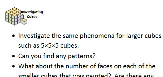 Investigating cubes and cube numbers.  Some challenging questions based on these two areas of geometry and number.
